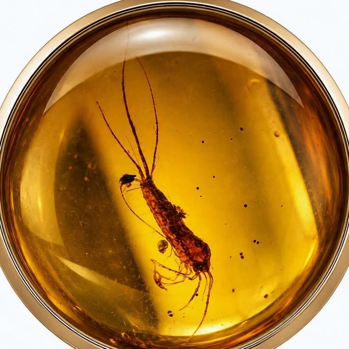 Fully preserved insect with long antennae in a Baltic amber cabochon