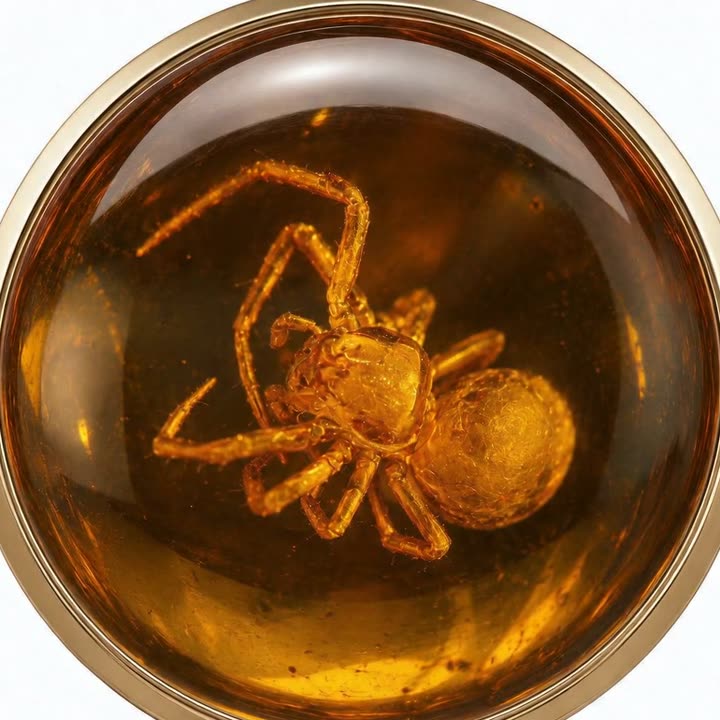 Baltic amber cabochon with a perfectly preserved gnat inclusion in transmitted light