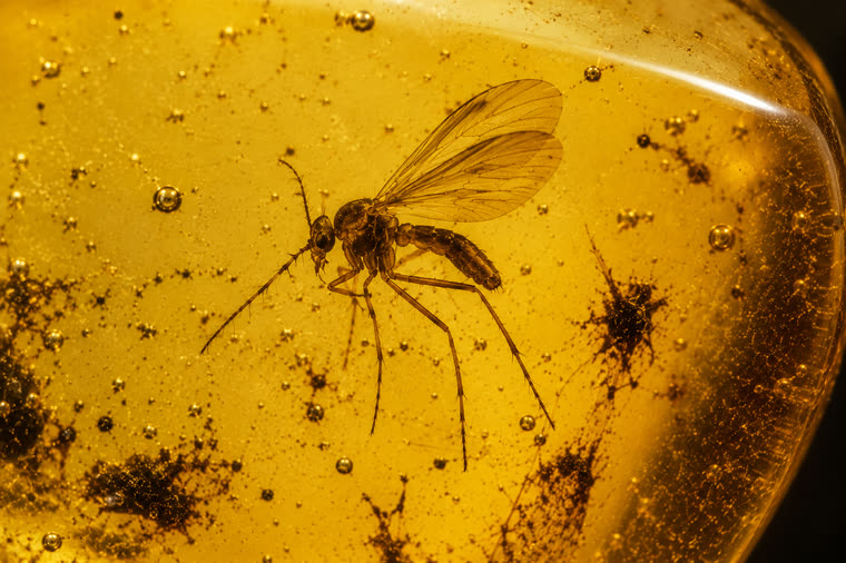 Schematic identification image of a gall midge (Cecidomyiidae) as an inclusion in Baltic amber.