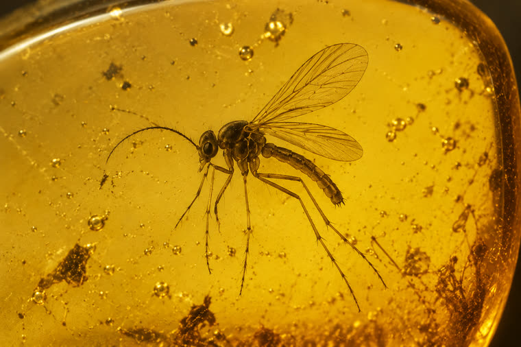 Schematic identification illustration of a non-biting midge (Chironomidae) as a typical Eocene inclusion in Baltic amber.
